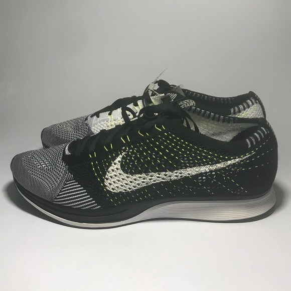 Nike Shoes - Nike Flyknit Racer Black White Volt